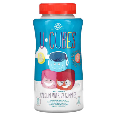 Кальций с витамином Д3 для детей Solgar U-Cubes Children's Calcium with D3 125 мг, 150 IU, 120 жевательных таблеток, Клубника