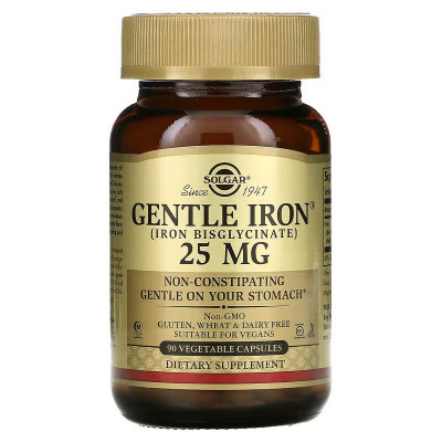 Легкодоступное железо Solgar Gentle iron, 25 мг, 90 капсул