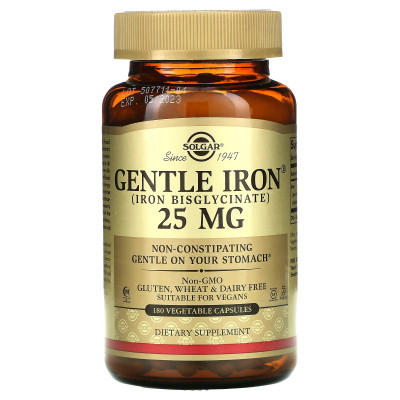 Легкодоступное железо Solgar Gentle iron, 25 мг, 180 капсул