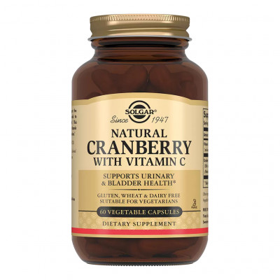 Натуральная клюква с витамином С Solgar Natural Cranberry with vitamin C, 60 капсул