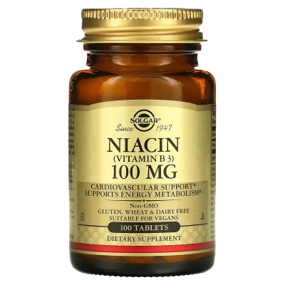 Ниацин Витамин В3 Solgar Niacin, 100 мг, 100 таблеток