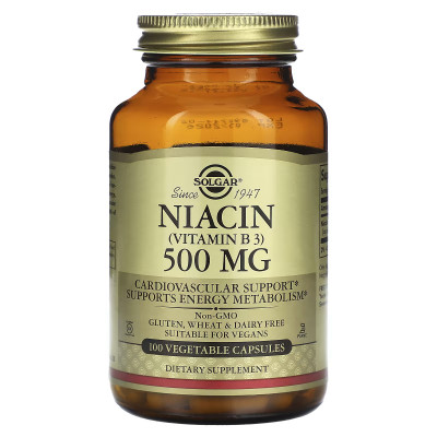 Ниацин Витамин В3 Solgar Niacin, 500 мг, 100 капсул