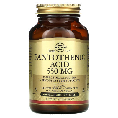 Пантотеновая кислота витамин В5 Solgar Pantothenic Acid, 550 мг, 100 капсул