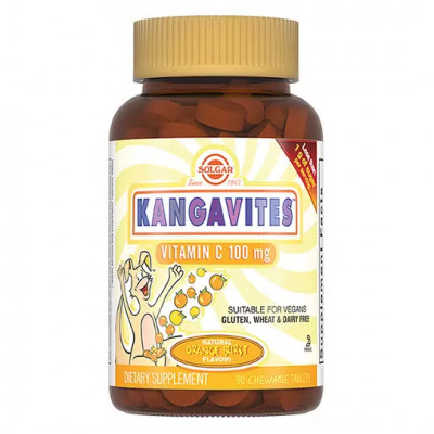 Витамин C для детей Solgar Kangavites & Vitamin C, 90 жевательных таблеток, Апельсин