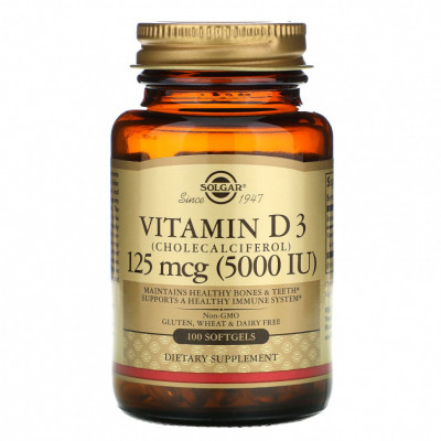 Витамин Д3 Solgar Vitamin D3, 5000 IU, 100 капсул