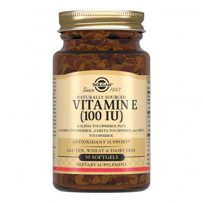 Витамин Е Solgar Vitamin E, 100 IU, 50 мягких гелевых капсул