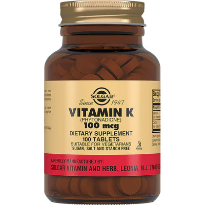 Витамин К Solgar Vitamin K, 100 мкг, 100 таблеток