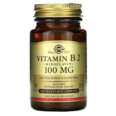 Витамин В2 Рибофлавин Solgar Vitamin B2, 100 мкг, 100 капсул