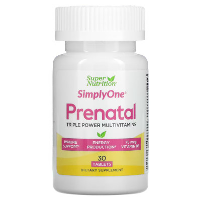 Пренатальные мультивитамины для беременных Super Nutrition SimplyOne PreNatal Triple Power Multivitamins, 30 таблеток