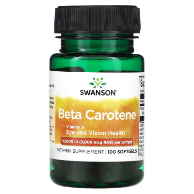Бета-каротин Swanson Beta Carotene 10 000 IU, 3000 мкг, 100 мягких гелевых капсул