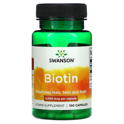 Биотин Swanson Biotin, 5000 мкг, 100 капсул