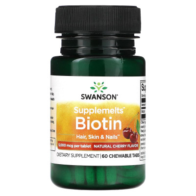 Биотин Swanson Supplemelts Biotin, 5000 мкг, 60 жевательных таблеток, Вишня