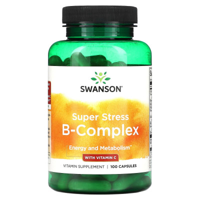 Комплекс витаминов Б + витамин С Swanson Super Stress B-Complex with Vitamin C, 100 капсул