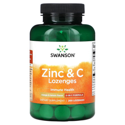 Леденцы с цинком и витамином С Swanson Zinc & C Lozenges, 200 пастилок, Апельсин и лимон