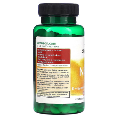 Ниацин Витамин В3 Swanson Niacin, 100 мг, 250 таблеток