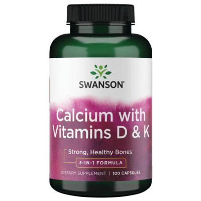 Кальций + витамины Д и К Swanson Calcium with Vitamins D & K - 3 in-1 Formula, 100 капсул
