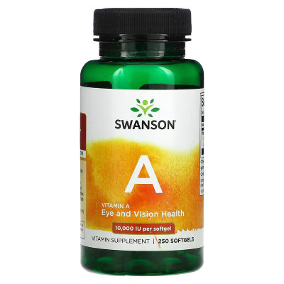 Витамин A Swanson Vitamin A, 10,000 IU (3,000 mcg Rae), 250 мягких таблеток