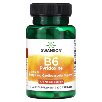 Витамин В6 пиридоксин Swanson Vitamin B6 Pyridoxine, 100 мг, 100 капсул