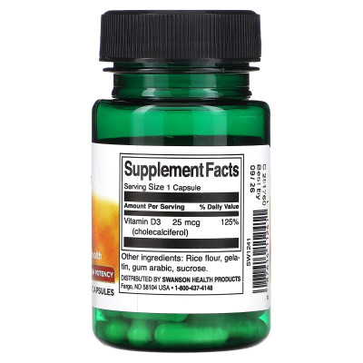 Витамин Д3 Swanson Vitamin D3 1000 IU, 30 капсул
