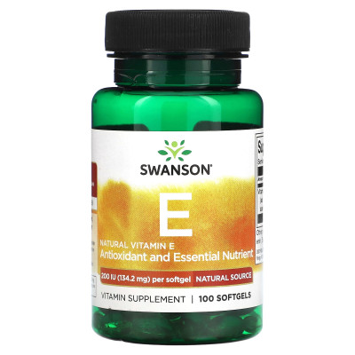 Витамин Е Swanson Natural E-200, 200 IU, 100 мягких гелевых капсул