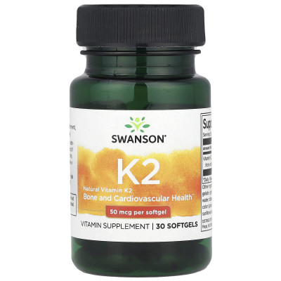 Витамин К2 Swanson Vitamin K2, 50 мкг, 30 гелевых капсул