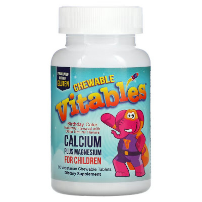 Жевательный кальций с магнием для детей Vitables Calcium Magnesium, 90 таблеток, Праздничный торт