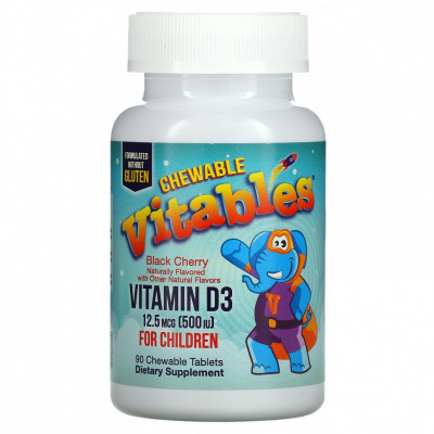 Жевательный витамин D3 для детей Vitables Vitamin D3, 500 IU, 90 жевательных таблеток, Вишня