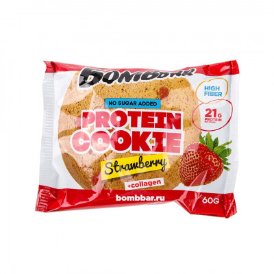 Протеиновое печенье с коллагеном Bombbar Protein Cookie + Collagen, 60 г, Клубника