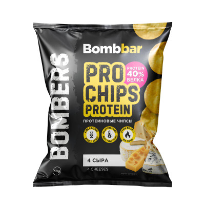 Чипсы протеиновые Bombbar Bombers Pro chips protein, 50 г, Четыре сыра