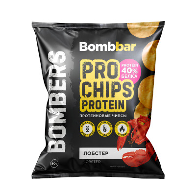 Чипсы протеиновые Bombbar Bombers Pro chips protein, 50 г, Лобстер
