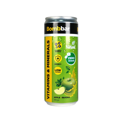 Лимонад с витаминами и минералами Bombbar, 330 мл, Зеленое яблоко