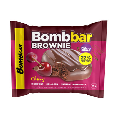 Протеиновый брауни Bombbar Brownie, 50 г, Вишня