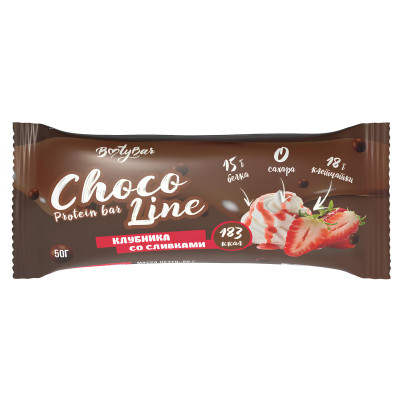 Протеиновый батончик BootyBar Choco Line, 50 г, Клубника со сливками