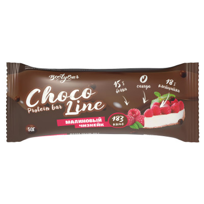 Протеиновый батончик BootyBar Choco Line, 50 г, Малиновый чизкейк