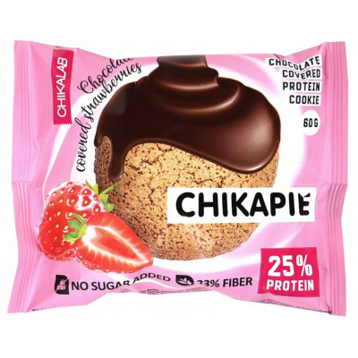 Глазированное протеиновое печенье с начинкой Chikalab Chikapie, 60 г, Клубника