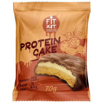 Протеиновое печенье с суфле без сахара Fit Kit Protein Cake, 70 г, Арахисовая паста