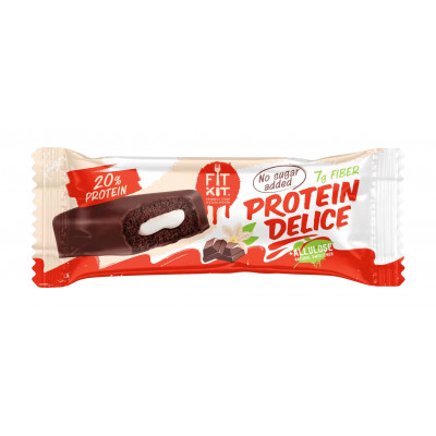 Шоколадный протеиновый бисквитный батончик без сахара с кремом Fit Kit Protein Delice, 60 г, Шоколад-ваниль