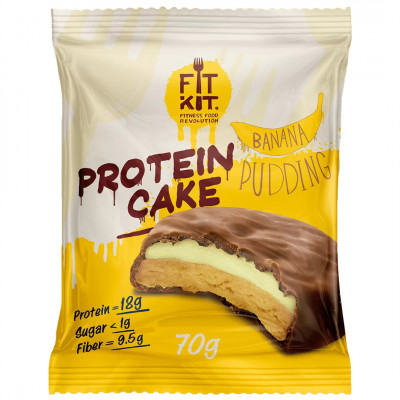 Протеиновое печенье с суфле без сахара Fit Kit Protein Cake, 70 г, Банановый пуддинг