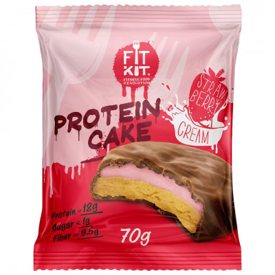 Протеиновое печенье с суфле без сахара Fit Kit Protein Cake, 70 г, Клубника со сливками