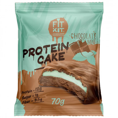 Протеиновое печенье с суфле без сахара Fit Kit Protein Cake, 70 г, Шоколад-мята