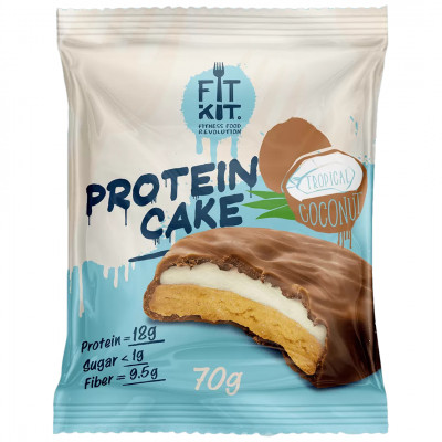 Протеиновое печенье с суфле без сахара Fit Kit Protein Cake, 70 г, Тропический кокос