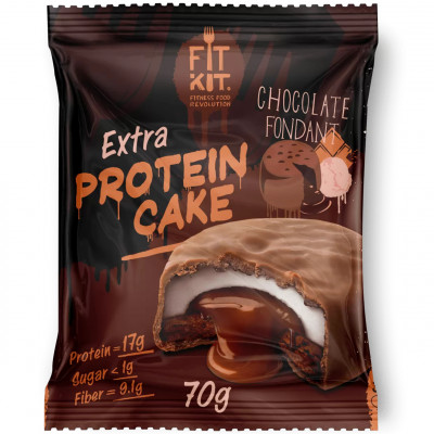 Протеиновое печенье с суфле без сахара Fit Kit Extra Protein Cake, 70 г, Шоколадный фондан