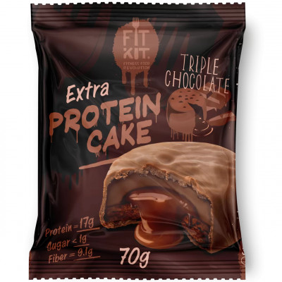 Протеиновое печенье с суфле без сахара Fit Kit Extra Protein Cake, 70 г, Тройной шоколад