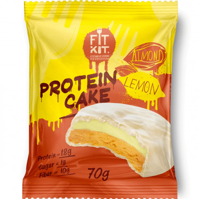 Протеиновое печенье с суфле без сахара Fit Kit Protein Cake, 70 г, Лимон-миндаль