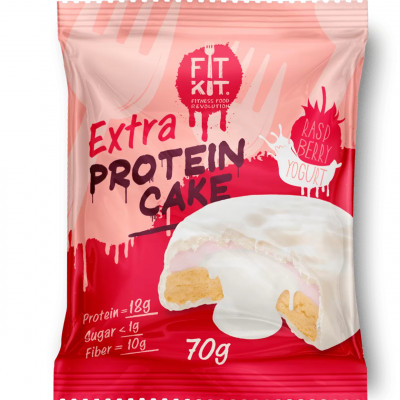 Протеиновое печенье с суфле без сахара Fit Kit EXTRA Protein Cake, 70 г, Малина-йогурт