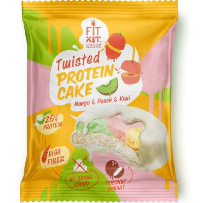 Протеиновое печенье Fit Kit Twisted cake, 70 г, Манго-персик-киви