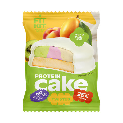 Протеиновое печенье Fit Kit Twisted Protein cake, 50 г, Манго-персик-киви