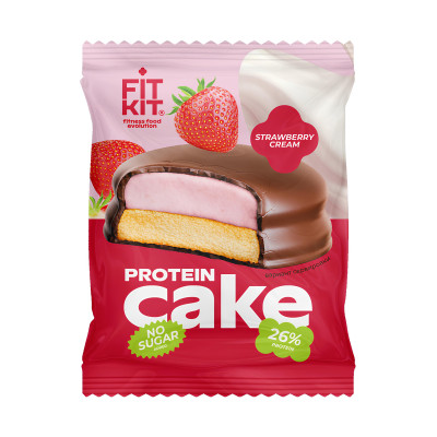 Протеиновое печенье с суфле без сахара Fit Kit Protein cake, 50 г, Клубника со сливками