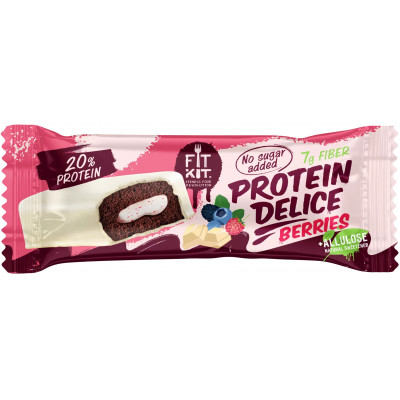 Шоколадный протеиновый бисквитный батончик без сахара с кремом Fit Kit Protein Delice, 60 г, Лесные ягоды