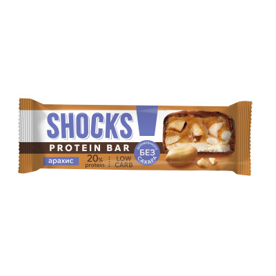 Батончик глазированный без сахара FitnesShock Shocks!, 50 г, Арахис